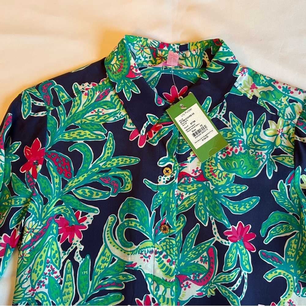 NWT LILLY PULITZER Navy Silk Island Top w/ Elephants - Size XS